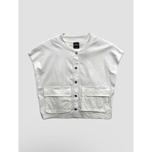 ZARA‎ White Sleeveless Bomber Vest Utility Pockets Button Front Women's Size S